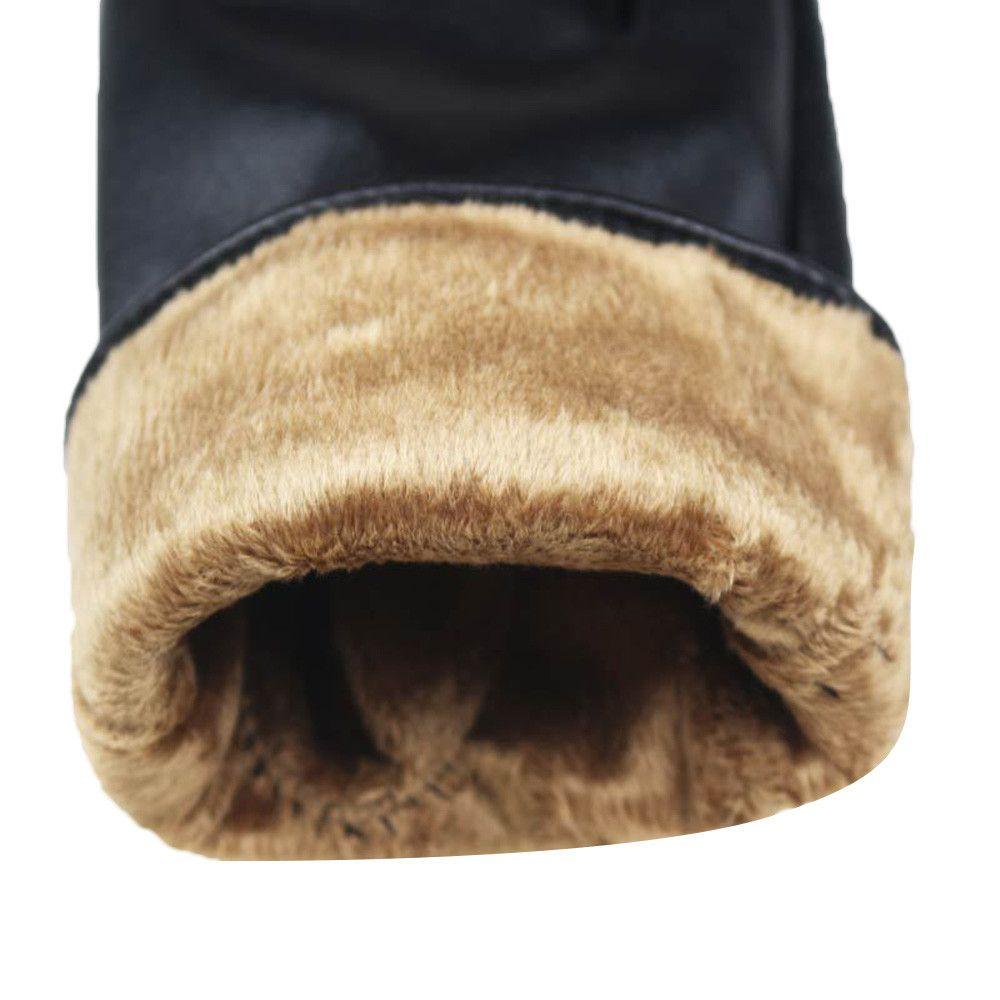 Plus Velvet Waterproof Windproof Touch Screen Mittens Faux Fur Gloves Cashmere Gloves PU Leather