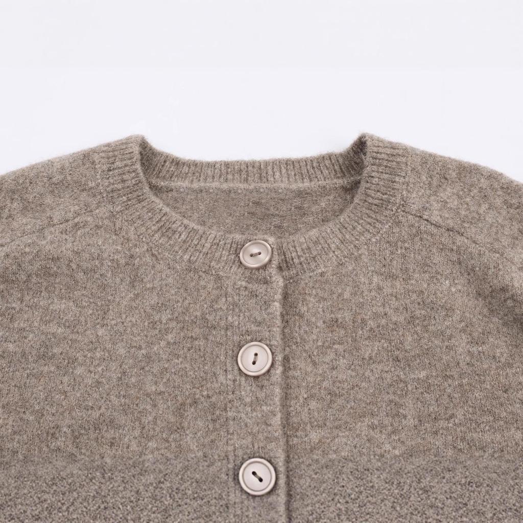 European Fashion Round Neck Button Knit Cardigan