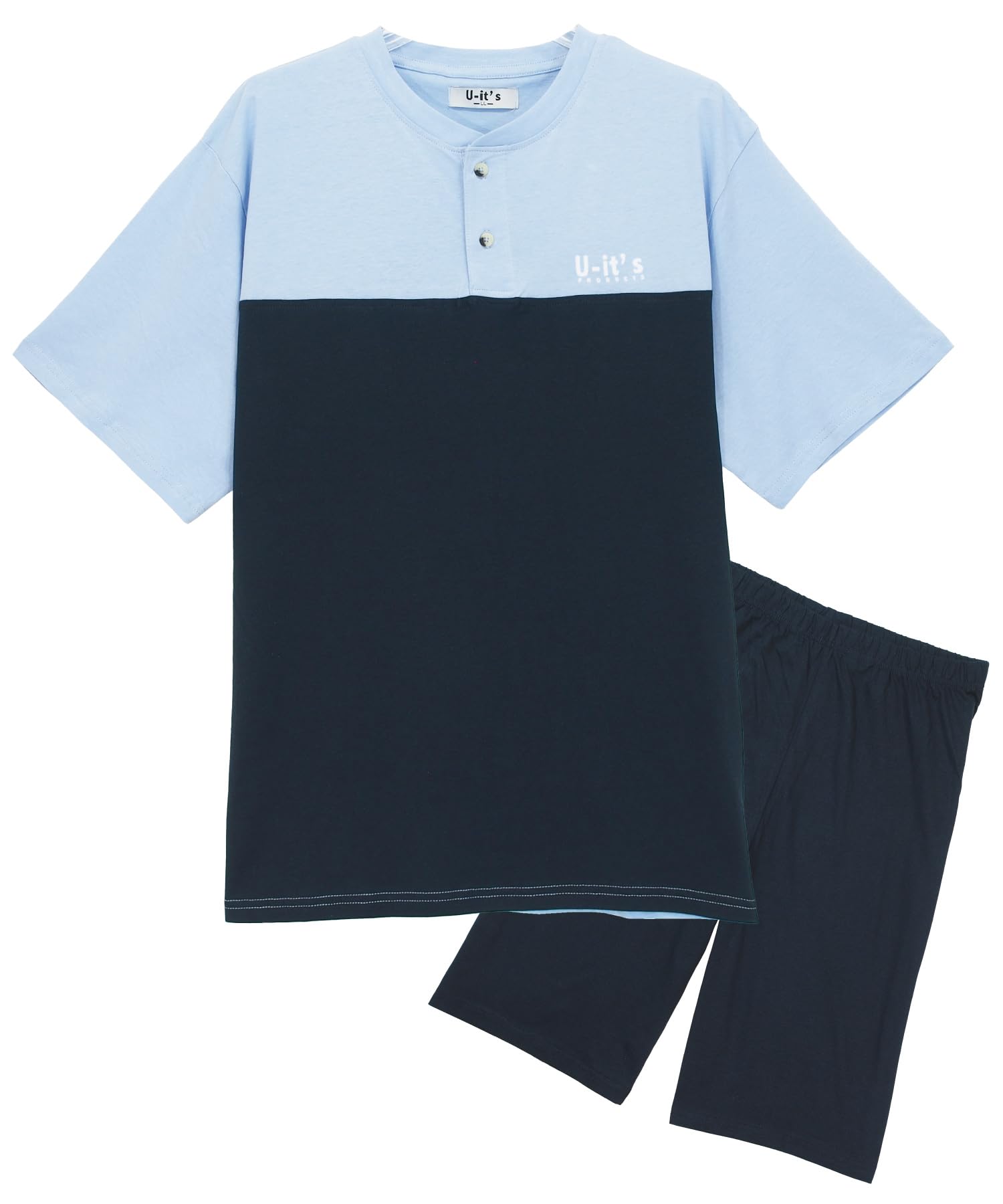 

Комплект летнего топа с коротким рукавом и низа ON NISHIKI, мужская пижама для дома, 100% хлопок, приятный к коже, шорты, (Синий/M/36603) синий