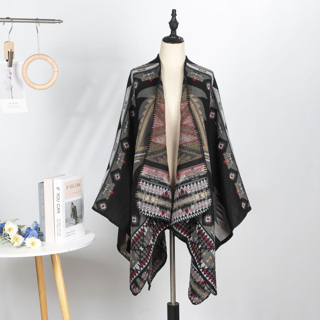 Outdoor Travel Camping Shawl Women'S Double-Sided Large Scarf Ethnic Style Warm Cape Shawl