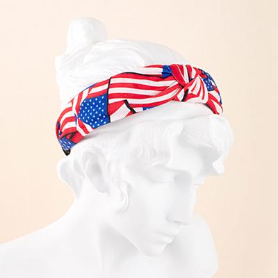 American Flag Headband Women Girls Red White Blue Elastic Hair Hoop Anti-Slip Knot Design Headgear Patriotic 4th of July Hair Accessories