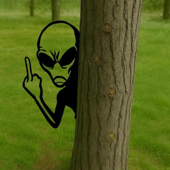Yousheng Metal Alien Sign Peeping Around Alien Silhouette Sign Garden Decor Flip-off Alien Decoration for Outdoor Yard Tree Fence Post