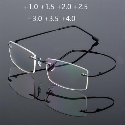 Ultraleichte TR90 Memory Randlose Lesebrille für Damen und Herren Quadratische Alterssichtbrille Stärke +1,0 +1,5 +2,0 bis +3,5 +4,0