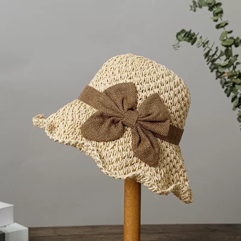 Lace Straw Sun Hat Children's Large Brim Summer Breathable Straw Hat Seaside Full Face Shading Sun Protection Hat Tide