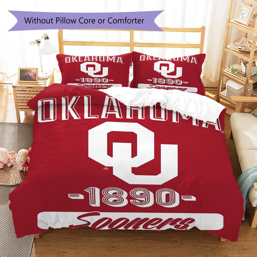 Oklahoma Sooners Pattern Bedding Set Quilt Cover Pillowcase Home Decor Gift (1 * duvet cover + 2 * pillowcase, without core)