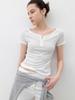 ATELIER NAIN An Soft Ribbed Button Up Slim Half T (T-7231)