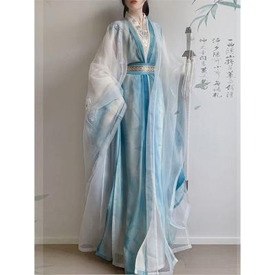 Chinese Tang Dynasty Style Hanfu Big Sleeve Shirt Embroidered Daily Fairy Suit For Women