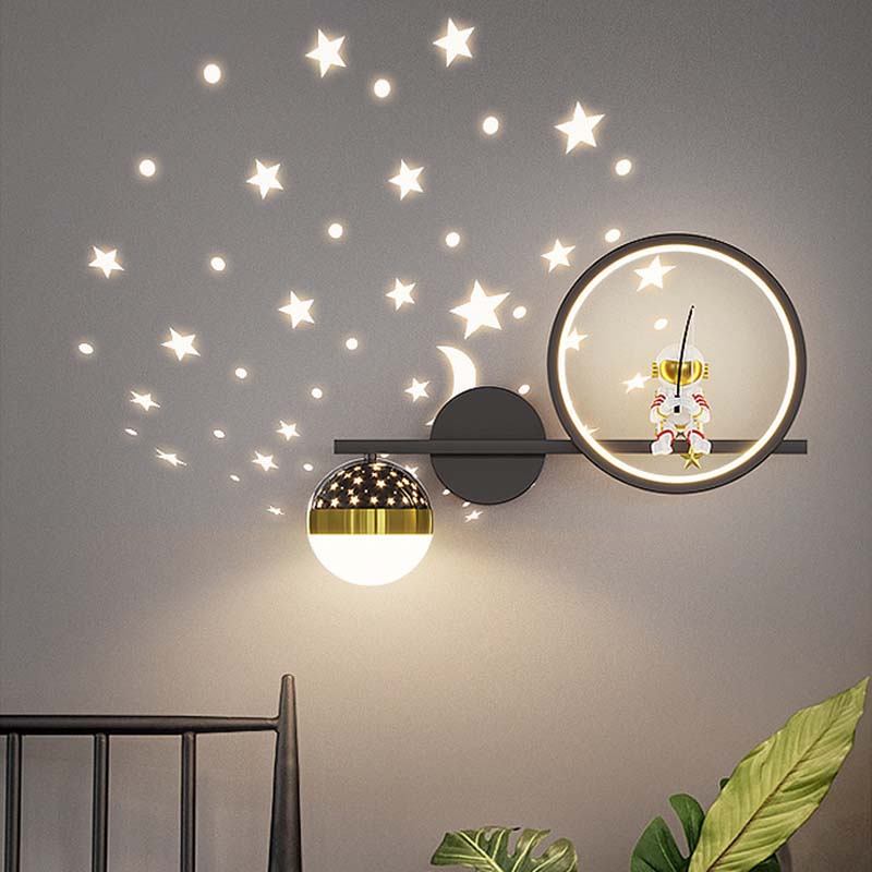 New Modern Background Wall Lamp Creative Astronaut Cartoon Spaceman Boy and Girl Room Star Bedroom Bedside Lamps and Lanterns