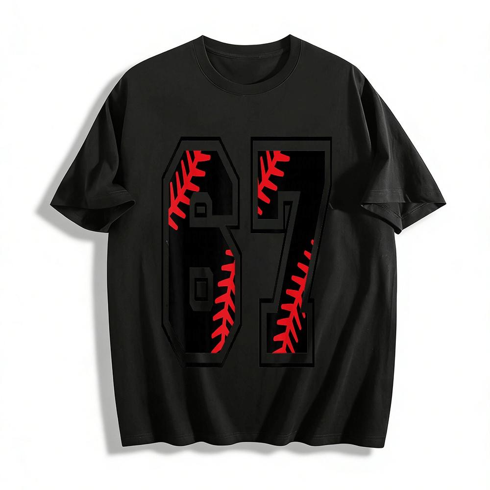 

Baseball Style Number 67 Print Casual Sports Top Pure cotton T-shirt XXS