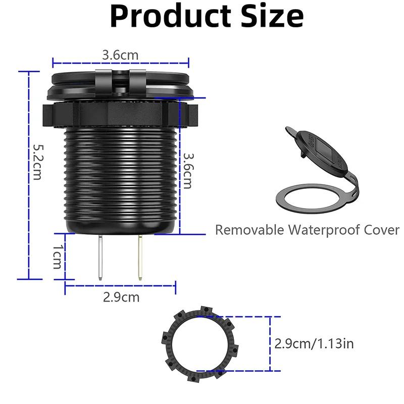 USB Car Fast Charger Socket Dual Qc3.0 Quicker Charger Adapter with Switch for 12-24v Marine Motorcycle Truck