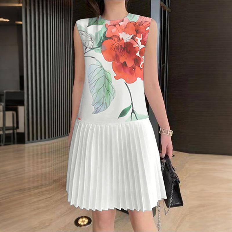 

ZANZEA Женское повседневное летнее платье без рукавов с принтом и круглым вырезом 5XL белый