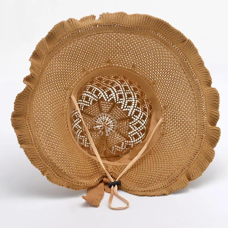 WTEMPO Women's Hollow-out Breathable Bow Wide Brim Sun Hats Solid Color  Elegant Casual Foldable Summer Outdoor Sunscreen Hats