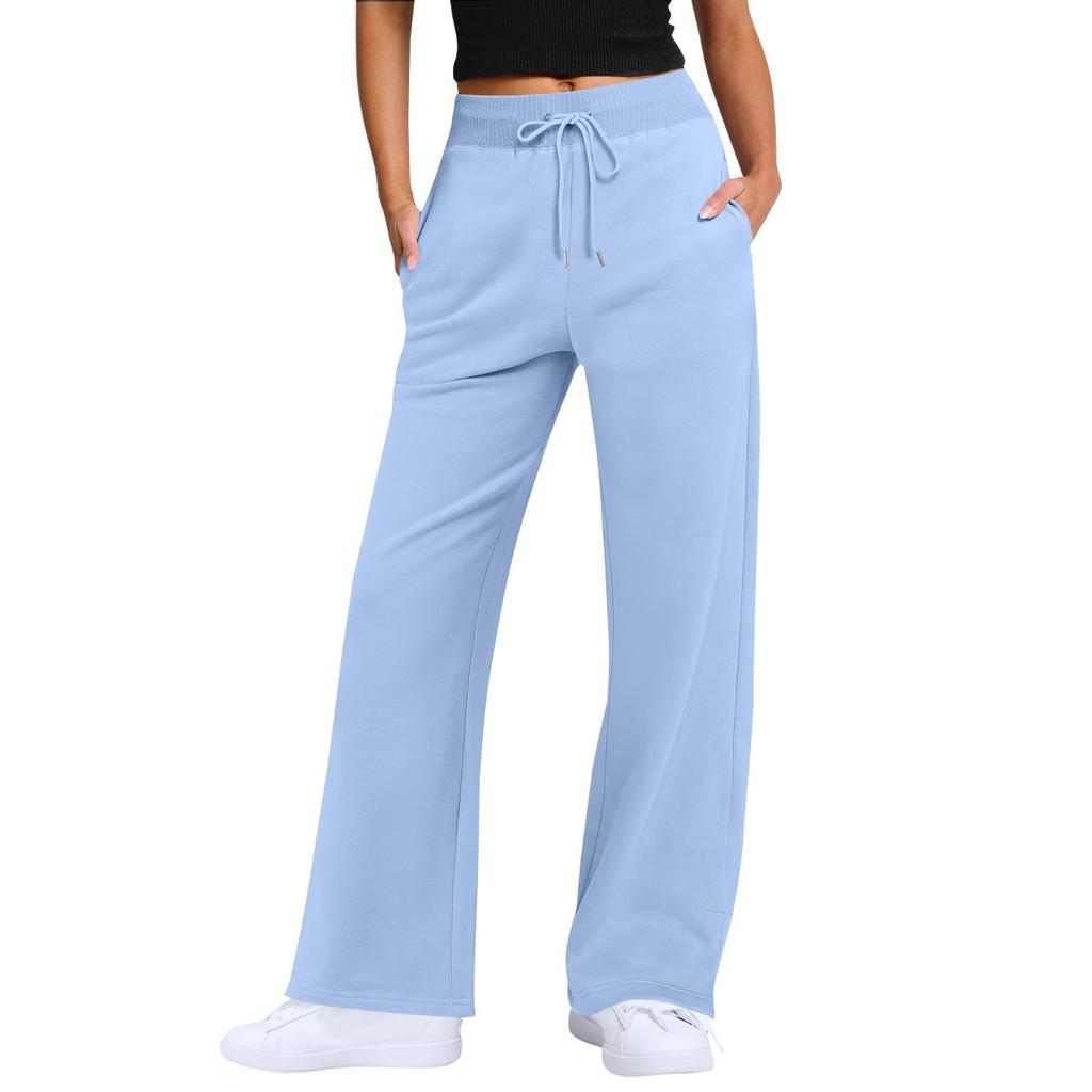 Fall Winter Women's High Waist Drawstring Solid Color Casual Sweatpants Leisure Leisure Long Pants