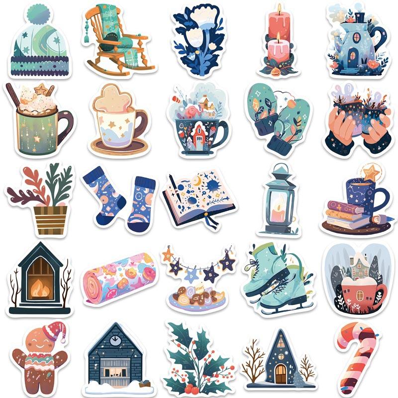 50Pcs Warm Winter Crystal Ball Christmas Tree Stickers Crafts Scrapbooking Book Label Decorative Sticker DIY Stationery Notebook Decals