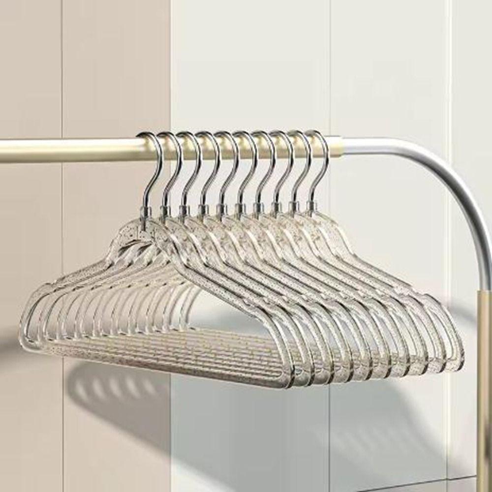 10Pcs Non-marking Transparent Glitter Hangers Non-slip Clothes Drying Rack Laundry Hanger  Wardrobe