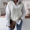 Gilet in maglia casual con scollo a V e scollo a V da donna, autunno e inverno