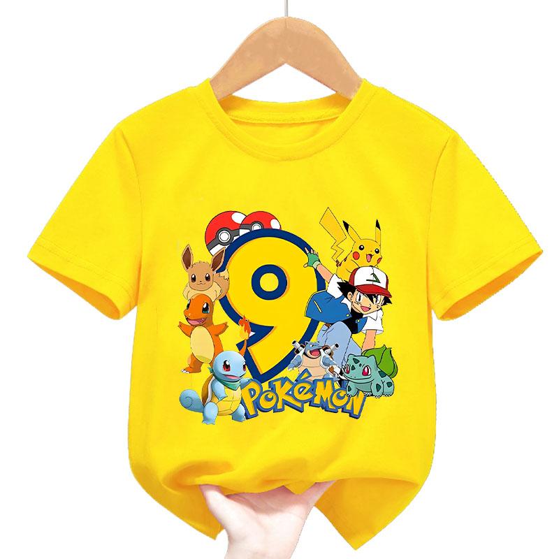 Summer Pokémon Pikachu Short-Sleeve T-Shirt for Kids and Teenagers, 100% Cotton, Cute, Versatile, Casual, Loose-Fitting Top