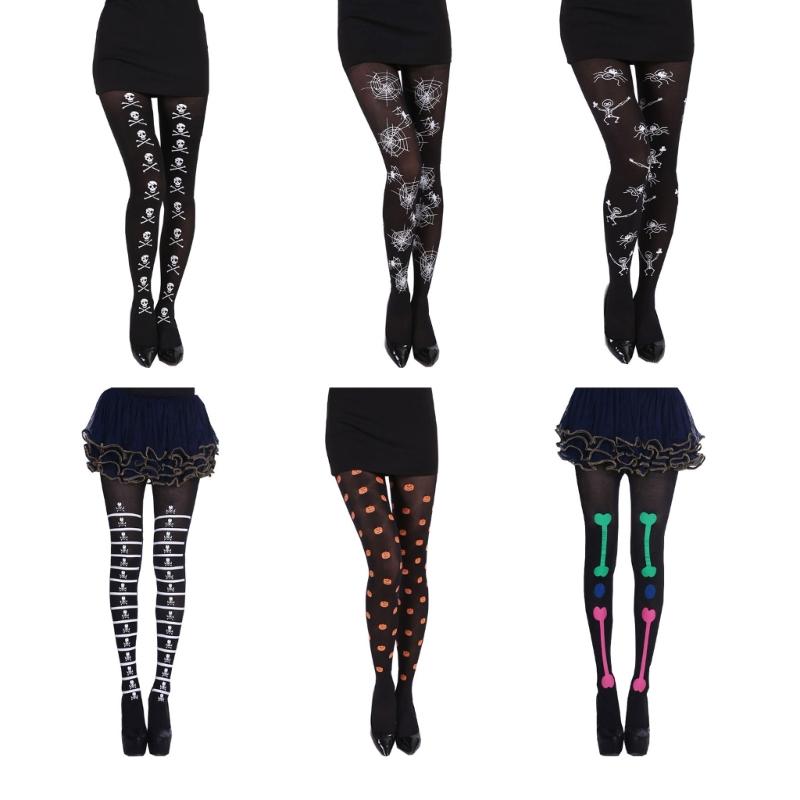Halloween Stockings Skeleton Spiders Web Striped Panty Hose Breathable Women Bottoming Tights for Party Cosplay