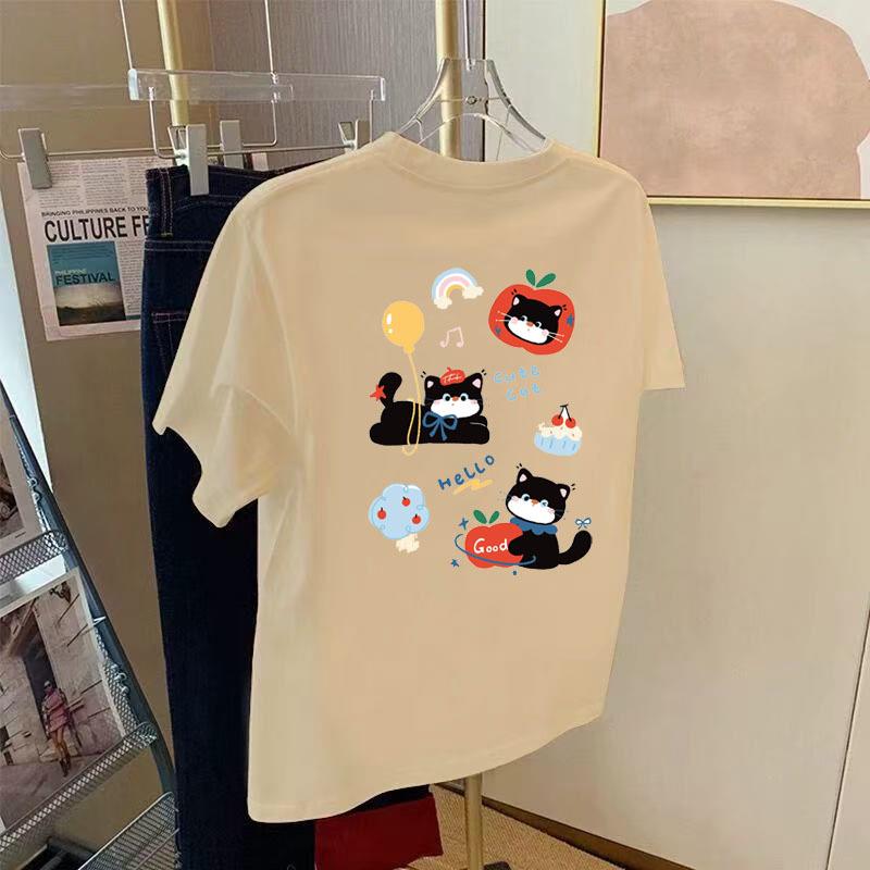 

2026 Summer New Hello Kitty Graffiti Print Short Sleeve Cute Pure Cotton Loose T-Shirt Triple Extra Large