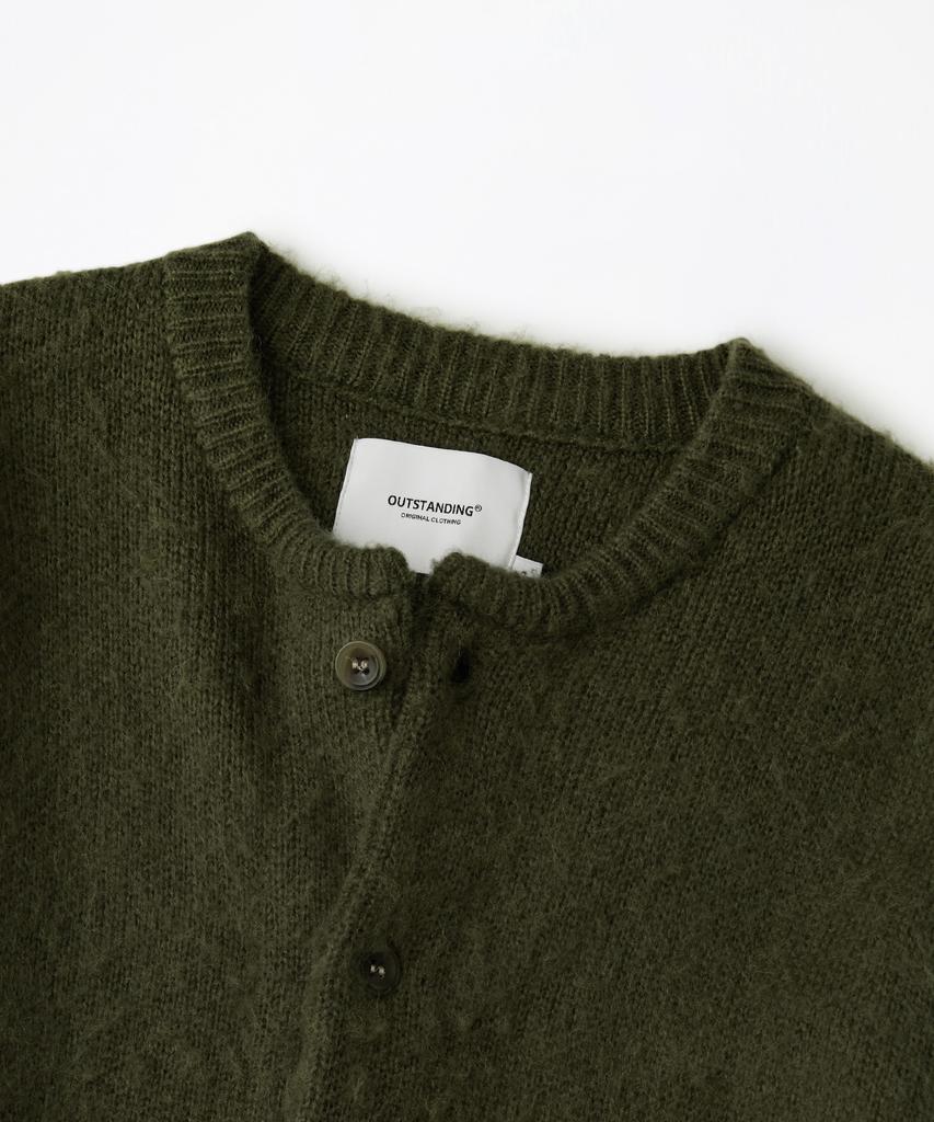 Outstanding Brushed Wool Round Neck Cardigan_Melange Olive