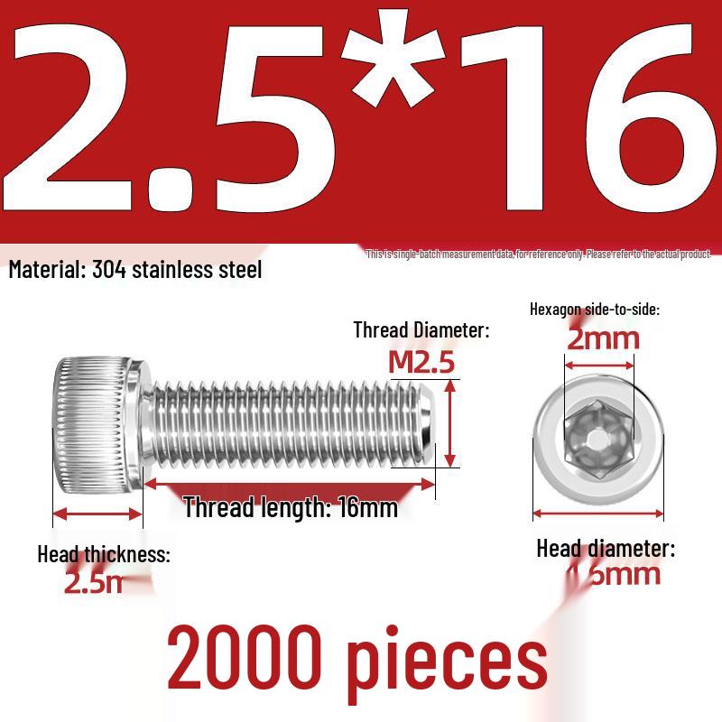 304 Stainless Steel Hex Socket Head Cap Screws, M2-M10, Extended Length