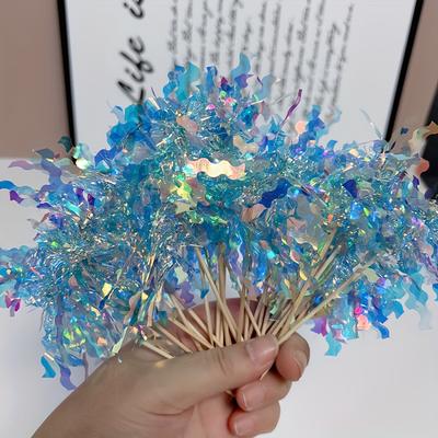 30 יחידות קישוטי פרחים מנצנצים צבעוניים לעוגה, לקישוט מסיבת יום הולדת, רב-תכליתיים לימי הולדת וחגיגות ראש השנה