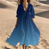 Women's Summer Fashion V-Neck Beach Long Gradient Printed Lace-Up Splicing Dresses