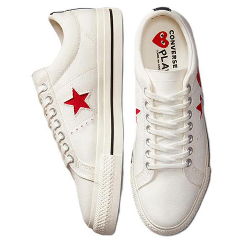 COMME DES GARCONS SHIRT x Converse One Star Lona Clássico Casual Antiderrapante Resistente ao Desgaste Leve Cano Baixo Sapatos de Skate Unissex Branco