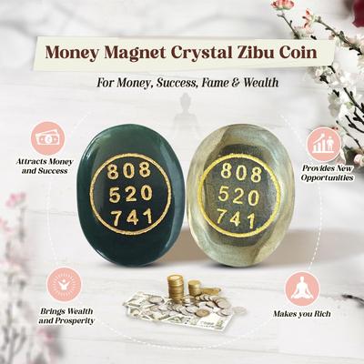 Monedă Zibu Magnet pentru Bani - Monedă Pirite & Monedă Zibu Aventurin Verde pentru Bani Originală Certificată pentru Prosperitate, Atracție a Banilor, Abundență Financiară,