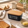 Butter Dish with Natural Wood Lid, Covered Butter Container for Refrigerator Storage and Everyday Table Service