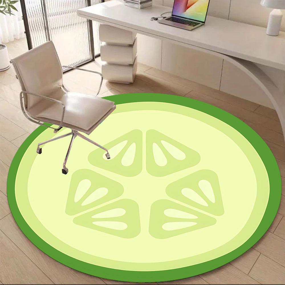 1PC Cucumber Slice Office Round Area Rug, Mat Suitable For Office, Under Office Chairs Bedroom Living Room Home Decor, Room Deco