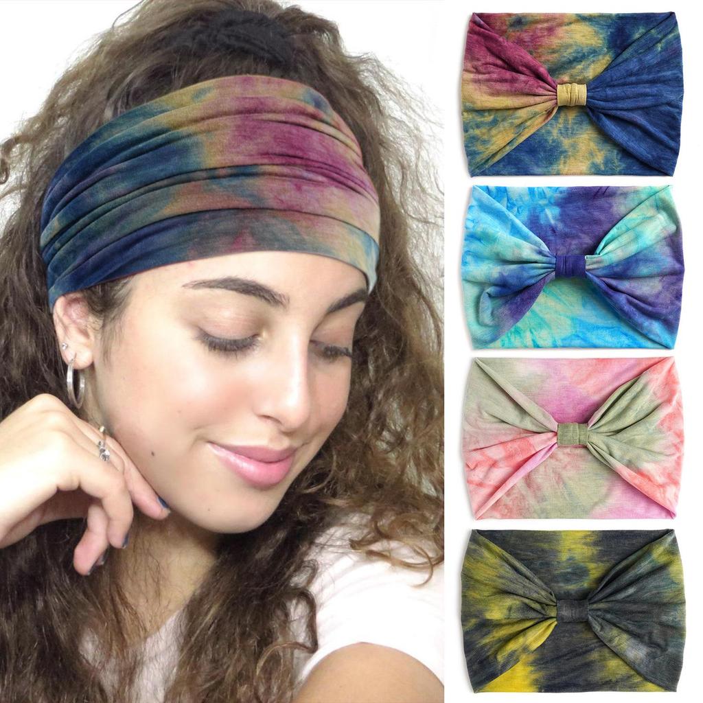 Fascia per capelli tie-dye sportiva e da yoga da donna extra larga da 18 cm