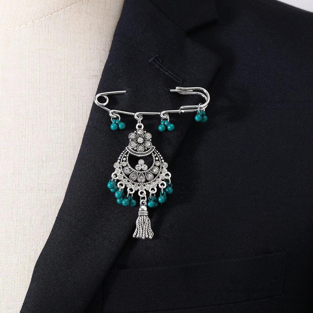 Bohemian Rhinestone Flower Tassel Brooch for Women - Exotic Style Suit Coat Pin