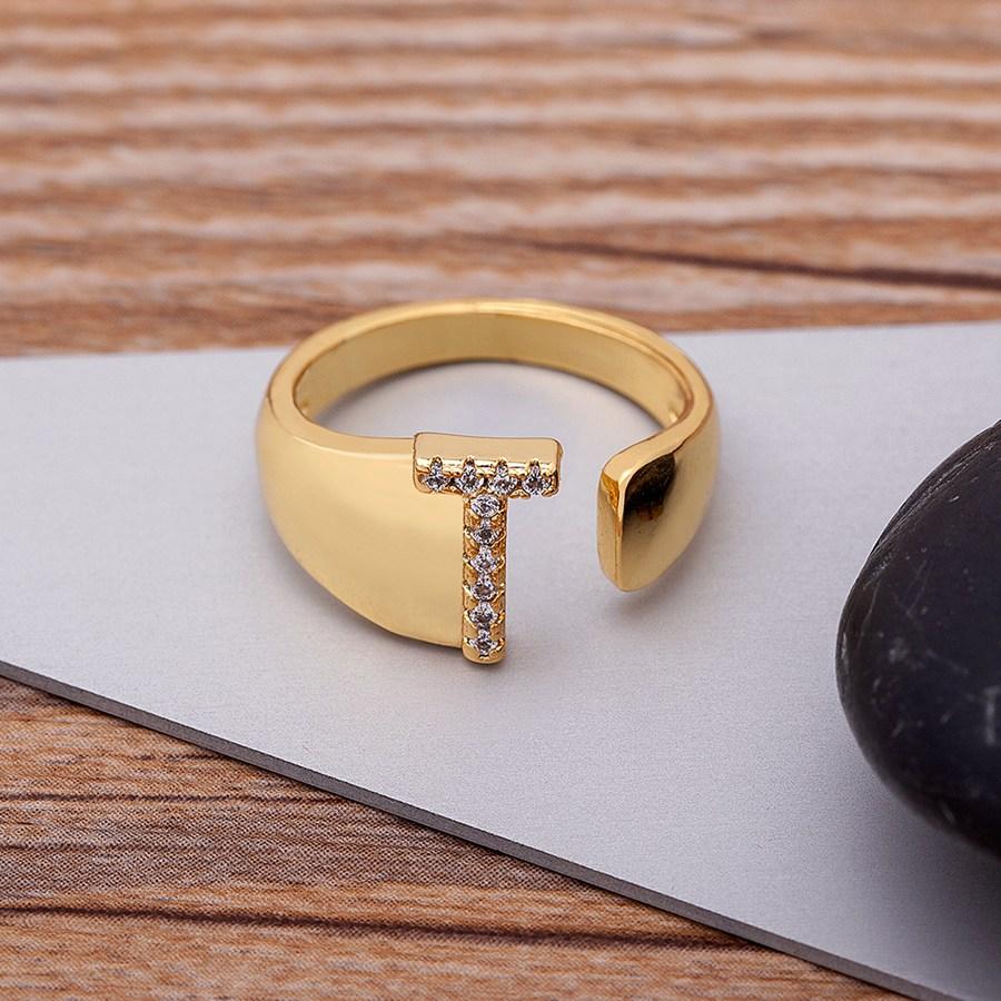 AIBEF New  A-Z Letter Gold Color Metal Adjustable Opening Ring Initials Name For Women Finger Rings Party Crystal Jewelry