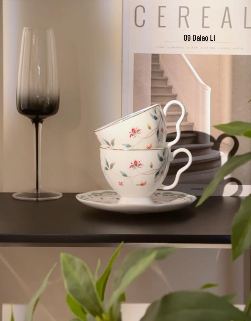 Flower Pattern Bone China Coffee Cup & Saucer Set - Perfect for Afternoon Tea, Weddings, Housewarming Gifts