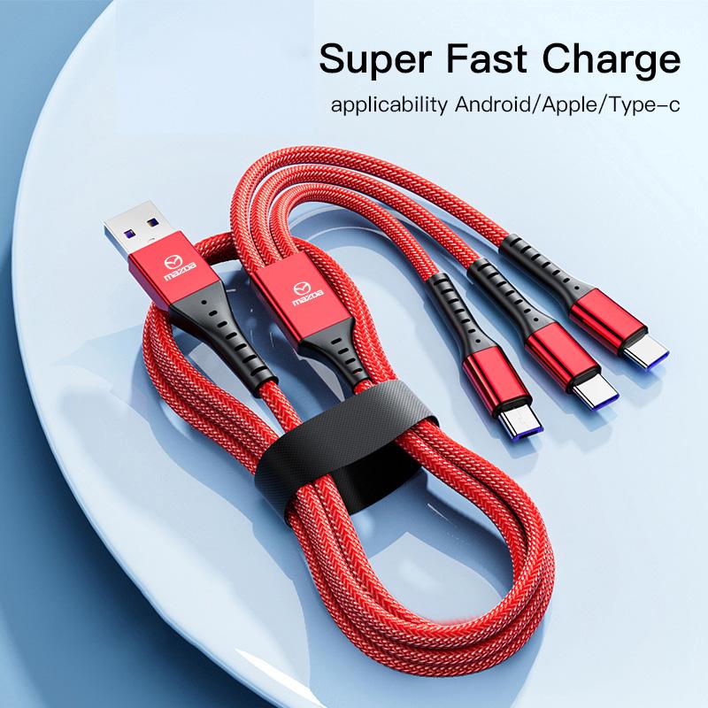 2025 Heißes 5A Datenkabel 66W Schnellladekabel Auto USB Schnellladung 3 in 1 für Mazda 2 6 3 CX5 CX80 CX70 CX90 MX30 CX60 CX50 CX30