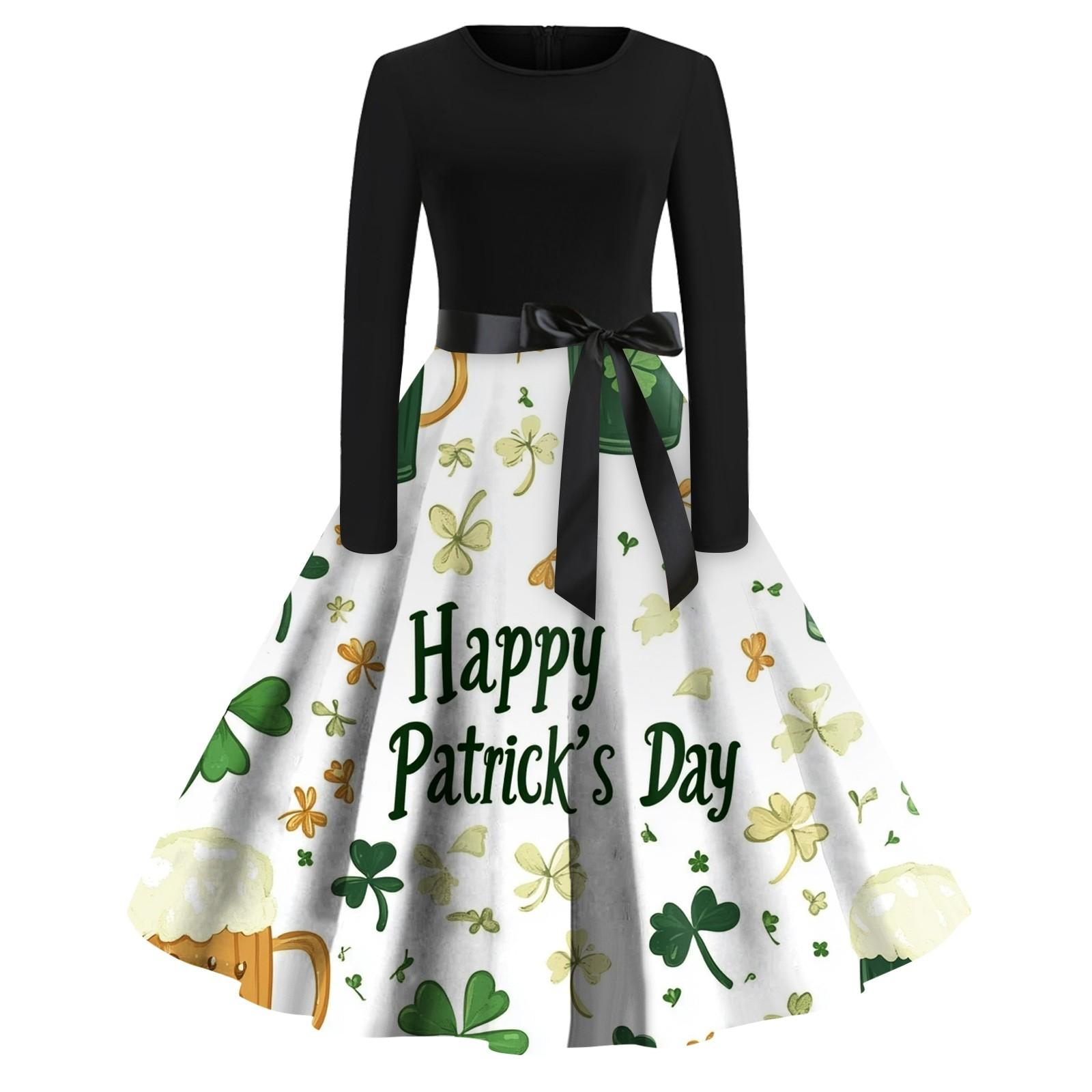 

Женская мода с круглым вырезом, повседневная, облегающая, St. Платье с длинными рукавами и принтом Патрика XL белый