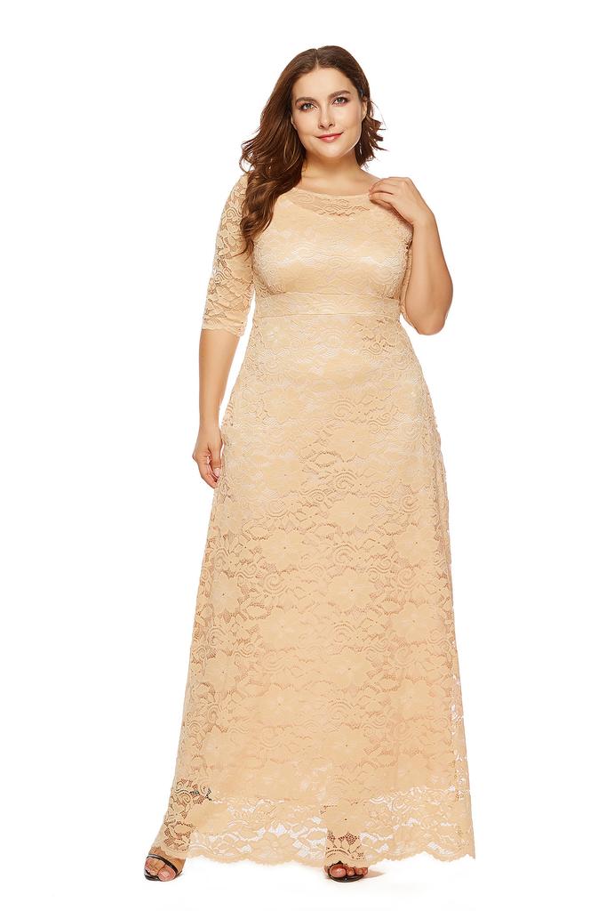 Plus Size Women's Four Seasons Bridesmaid Dress Banquet Annual Meeting Lace Pocket Dress