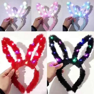 Orejas de conejo de peluche brillantes, diadema con Orejas de conejo ligera, tocado navideño para Halloween, juguetes luminosos