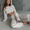 European and American Fashion Print Long sleeve Top Trousers Set Homewear Printed Top and Pants Set