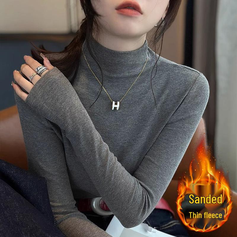 Women s Slim-Fit Brushed Fleece Turtleneck T-Shirt (Autumn/Winter 2025) 2X Large