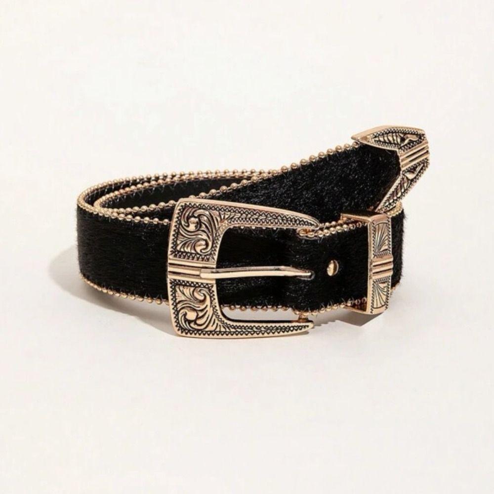 Vintage geschnitzte Schnalle Gürtel PU Wildleder Hüftgurt Retro Leopardenmuster Gürtel Streetwear