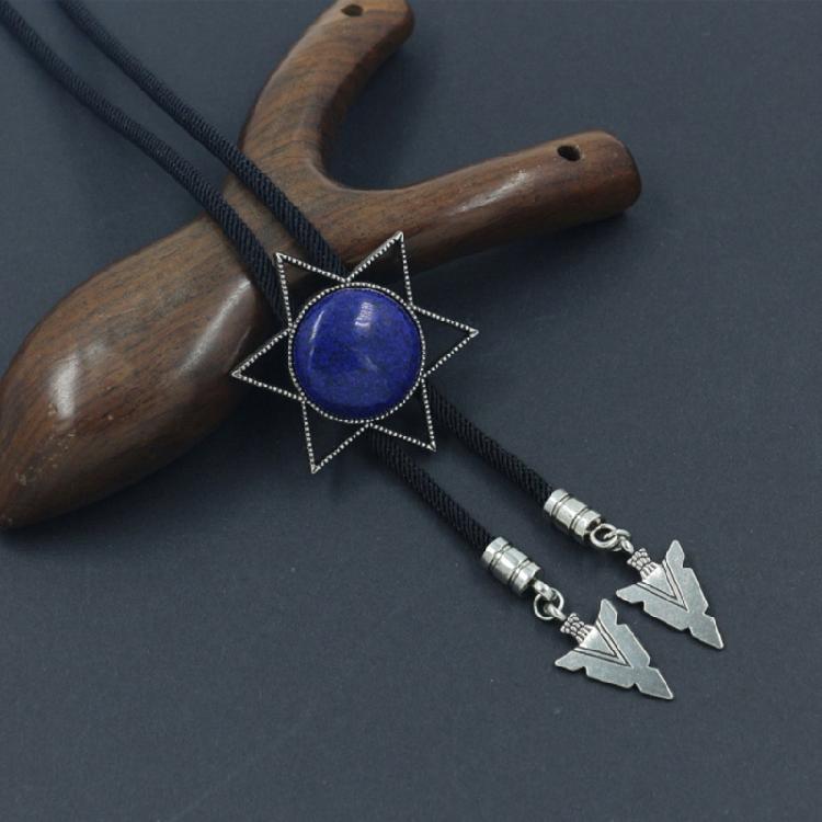 Unique Hexagram Necktie Braided Cord Alloy Engraving Stone Charm Neck Jewelry Tie Unisex Necklace Rodeos