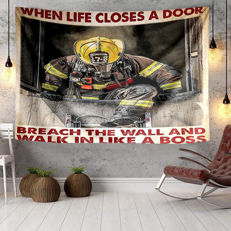Firefighter In Action Tapestry Room Decoration Wall Hanging for Living Room Bedroom, dormitory, Birthday and Christmas gifts