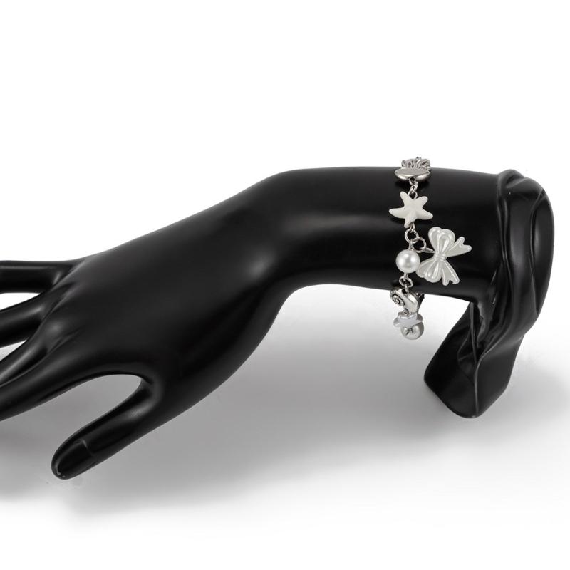 Faux Pearls Beaded Bracelet with Bowknot Pendant Butterfly Knot Charm Wristchain Adjustable Length Handchain Ornament