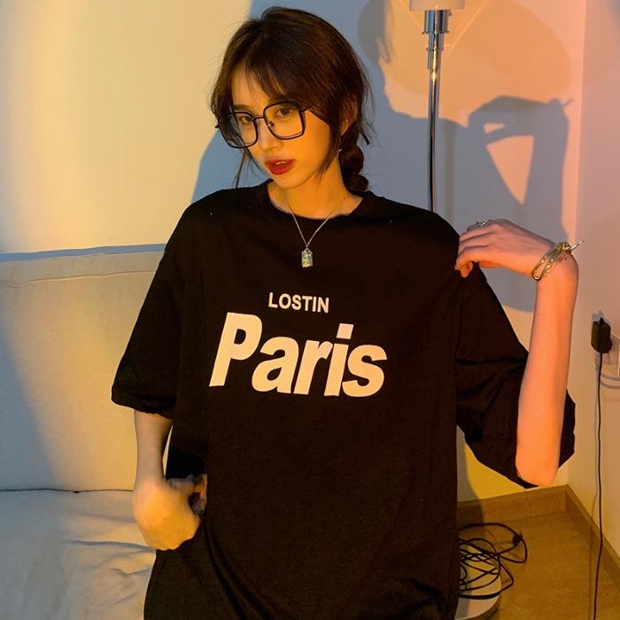 

Pure cotton new Harajuku Korean version trendy loose half-sleeved clothes versatile short-sleeved t-shirt women 3XL чорний