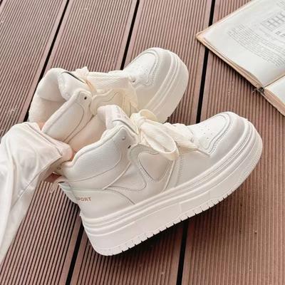 Thick Soled Velvet Cotton Shoes for Women 2024winter New High Top Versatile White Shoes Casual Sports Board Shoes Platform