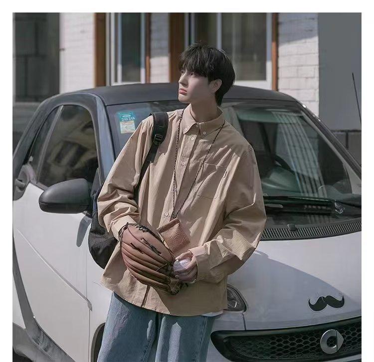 Japanese-Style Boys' White Long-Sleeve Casual Shirt for Spring/Autumn