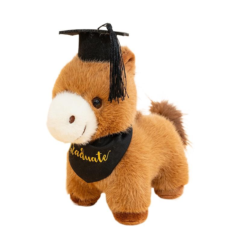 1Pc 28cm Happy Foal Graduation Doll Plush Toys Kawaii Horse with Graduation Cap for Student Graduate Gifts