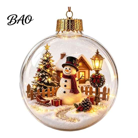 Decorative Ornaments for Home Glowing Christmas Story Ornament, Light-Up 3D Hanging Ball with Warm LED, Mini Indoor Outdoor Festive Decor Holiday